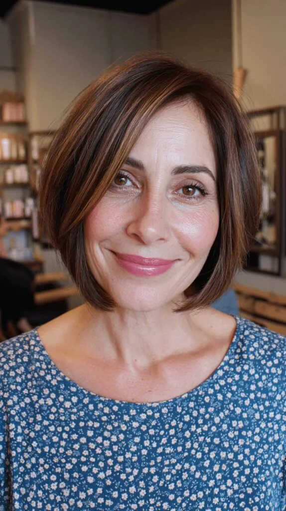 Softly Textured Bob with Warm Highlights