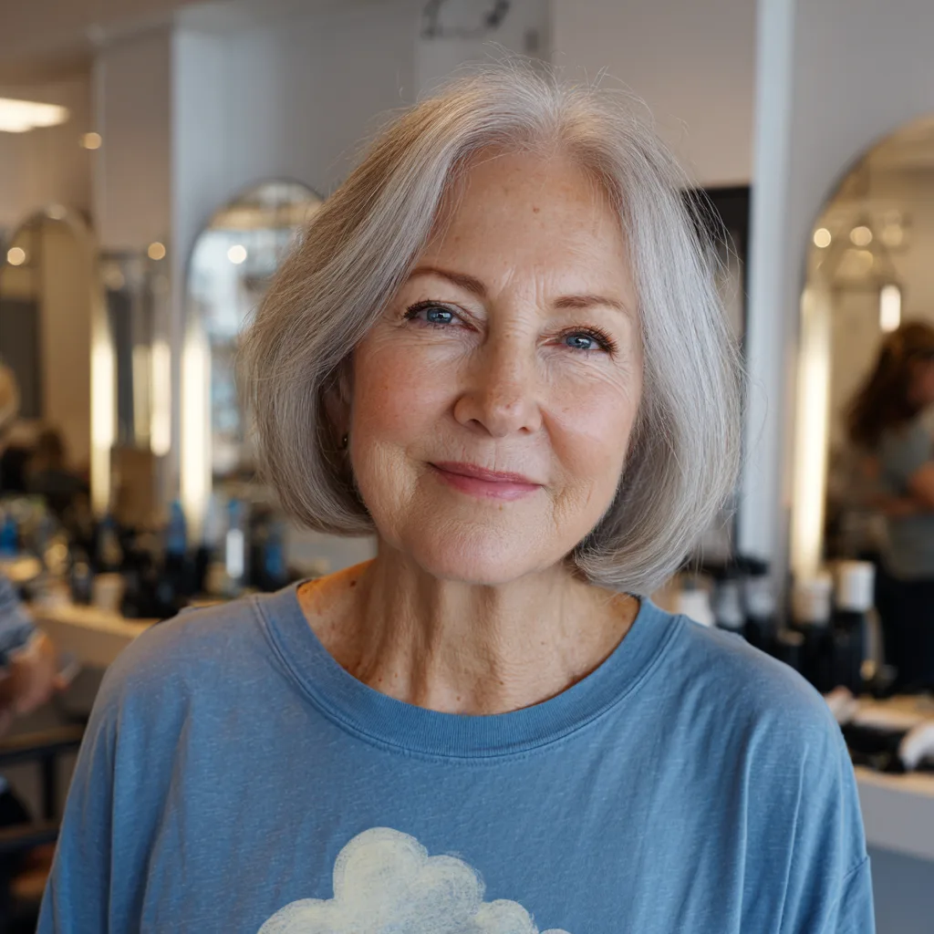 Softly Textured Grey Bob with Natural Movement