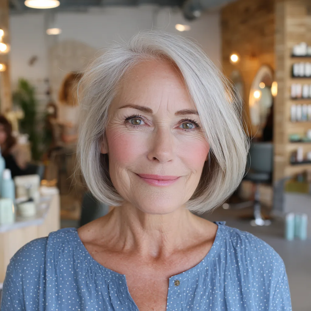 Softly Textured Grey Bob with Subtle Volume