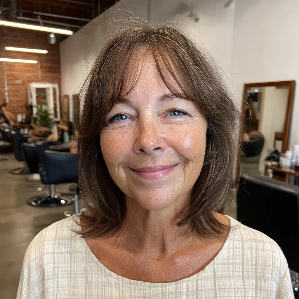 Softly Textured Lob with Gentle Bangs
