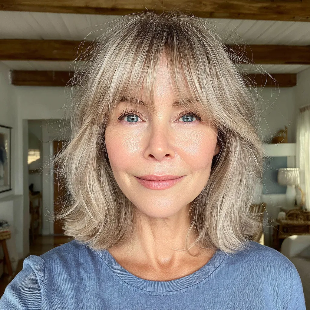 Softly Textured Lob with Wispy Bangs