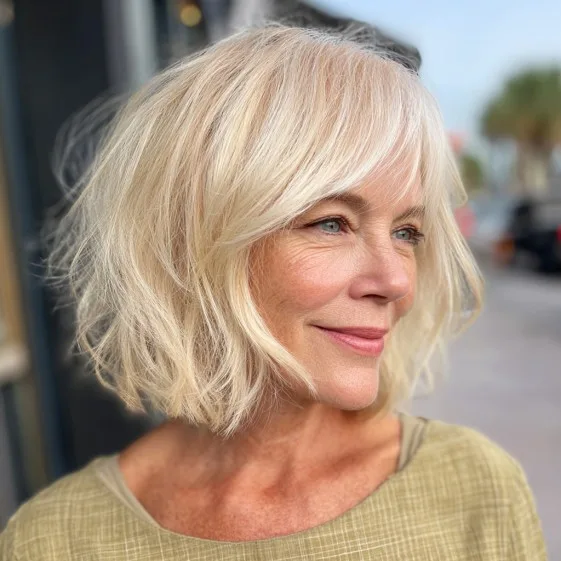 Softly Textured Long Choppy Bob with Face-Framing Layers
