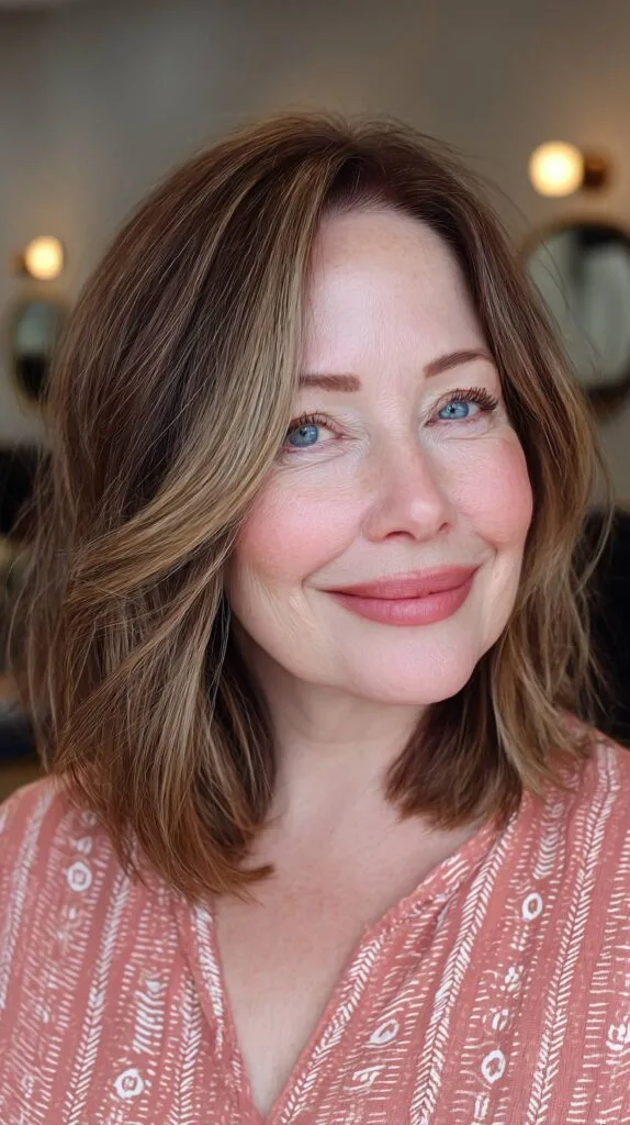 Softly Textured Mid-Length Cut with Natural Highlights