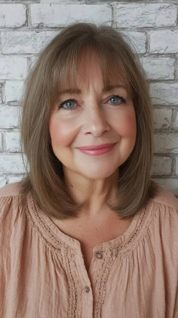 Softly Textured Mid-Length Cut with Wispy Bangs