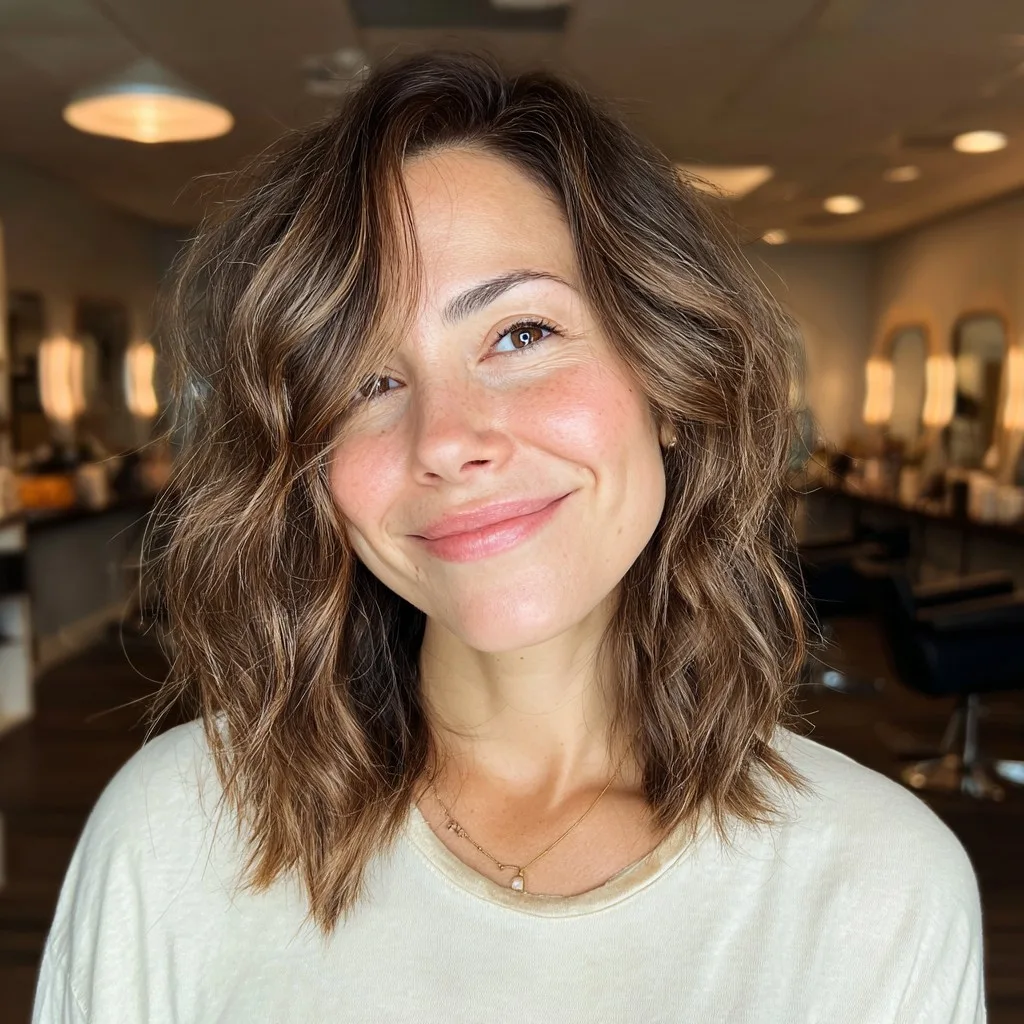 Softly Textured Midi Bob with Natural Waves