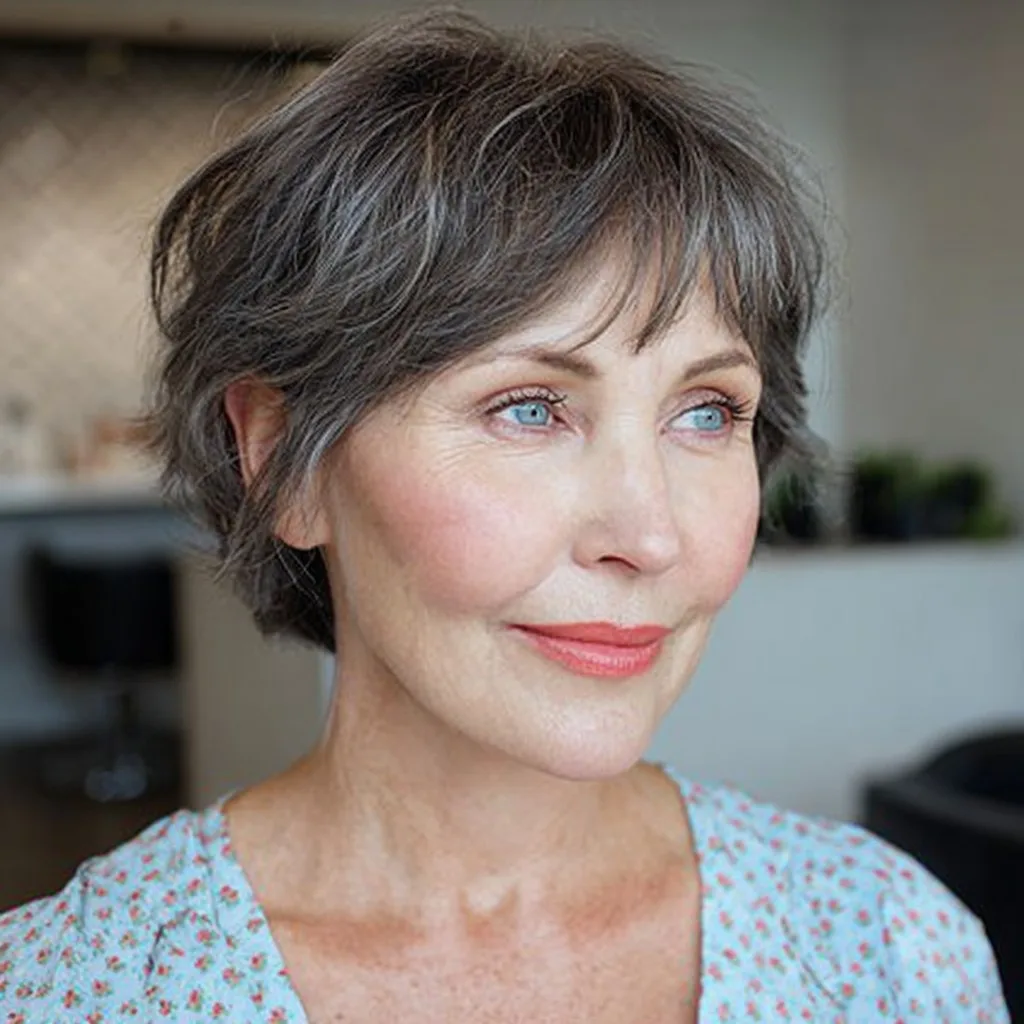 Softly Textured Short Pixie Cut with Subtle Bangs