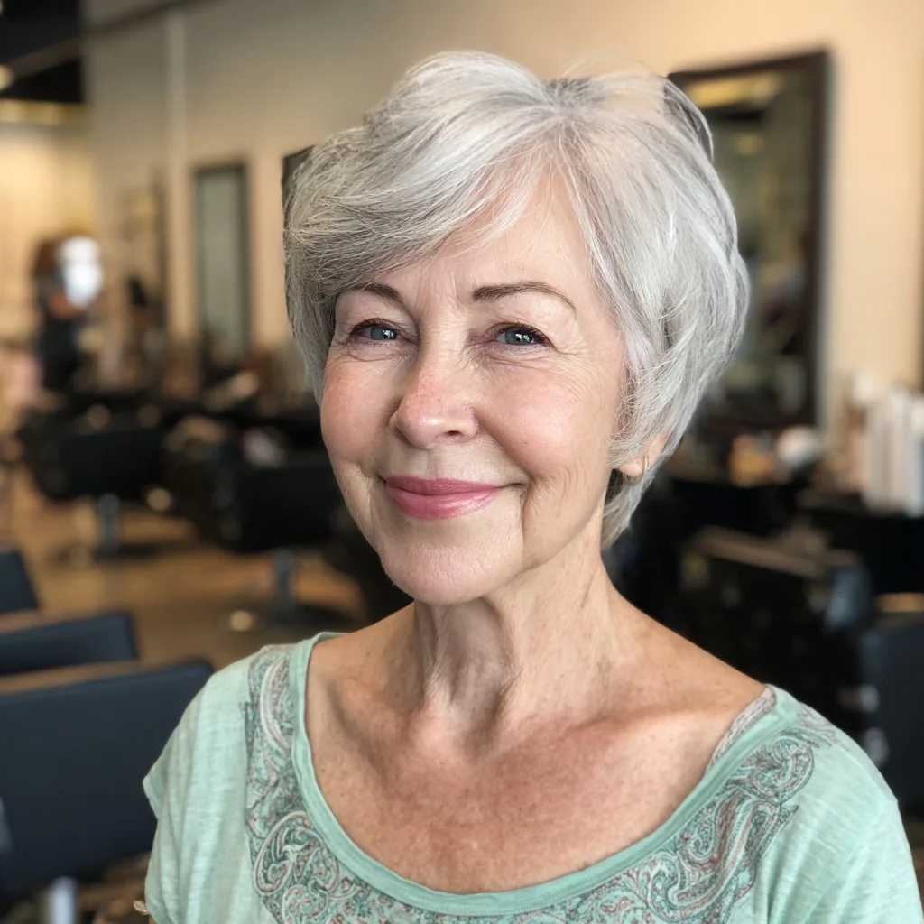 Softly Textured Short Silver Pixie with Gentle Layers