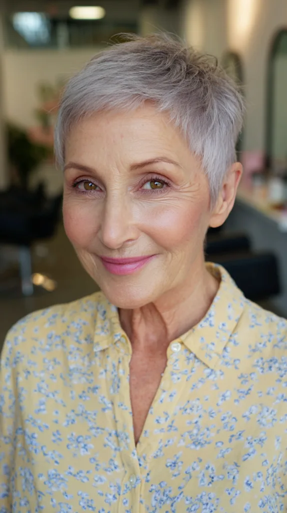 Softly Textured Silver Micro Pixie Cut