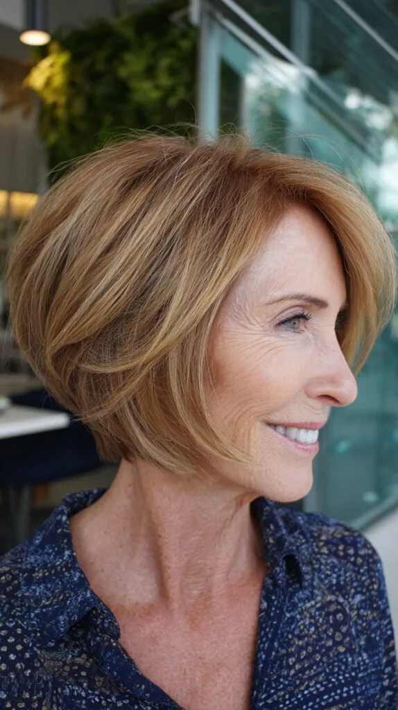 Stacked Angled Short Bob with Feathered Face Frame