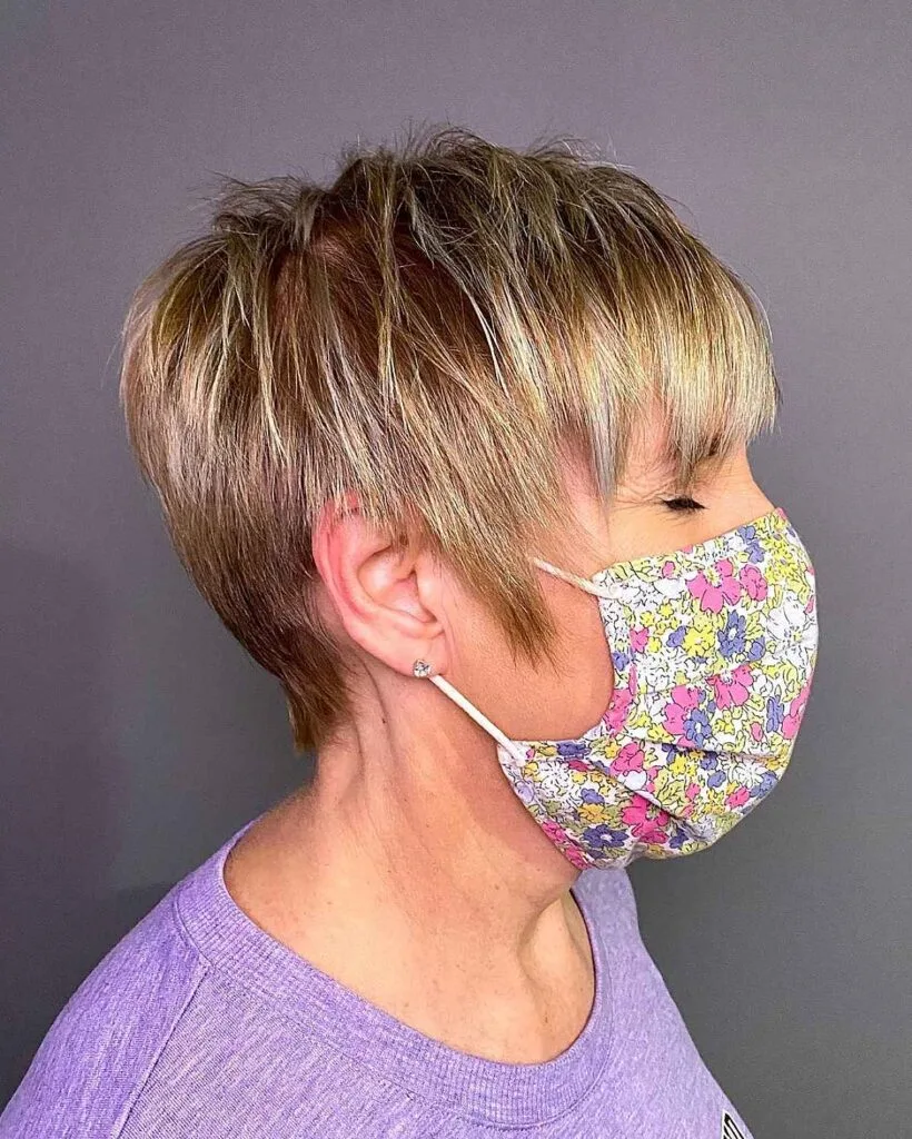Straight Pixie Style with Choppy Layers for Woman Over 50 with Thin Hair