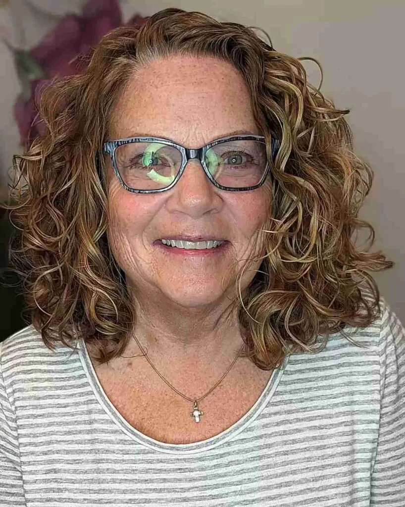 Styled Loose Curls for Women Over Sixty with Glasses