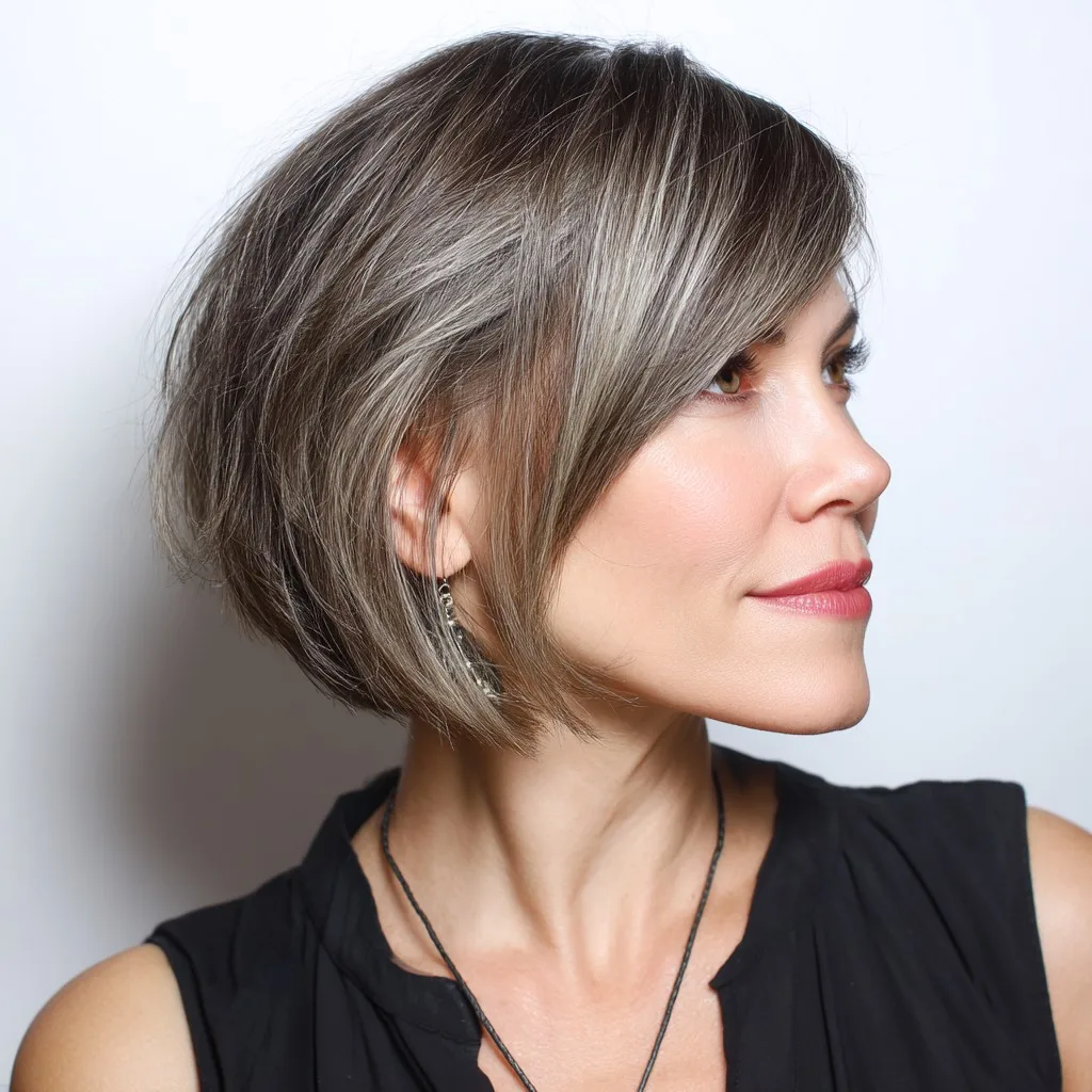 Stylish Ashy Bob with Side-Swept Bangs