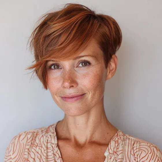 Stylish Asymmetrical Pixie with Soft Copper Tones