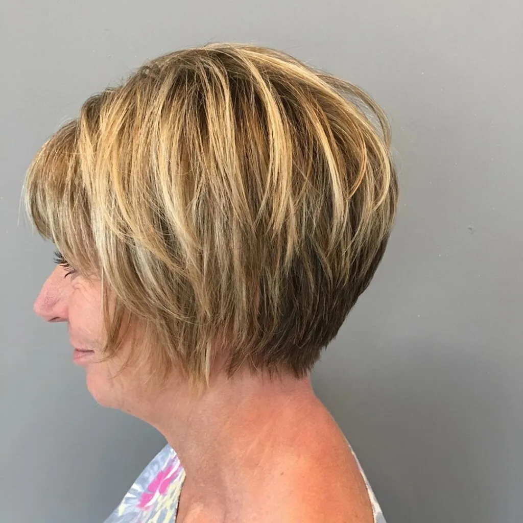 stylish blonde crop for mature women with thick hair