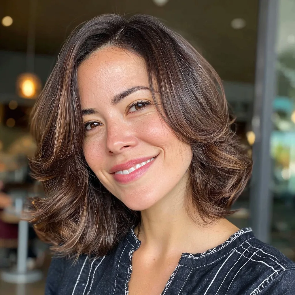 Stylish Layered Lob with Soft Face-Framing Waves