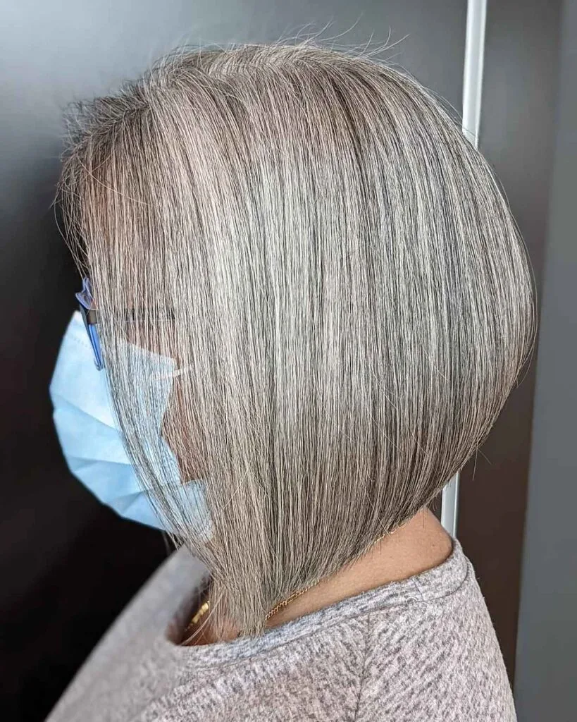 Stylish Long Bob for Salt-and-Pepper Hair for women over sixty