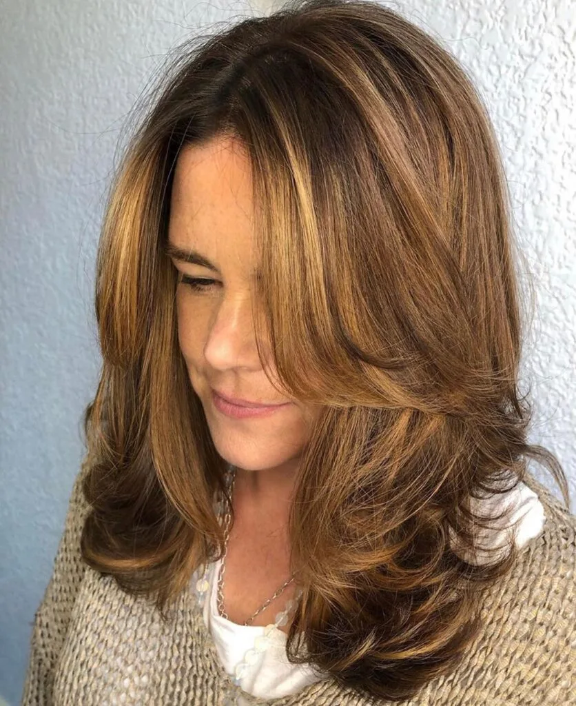Stylish Medium Thick Layers with Bangs for mature women