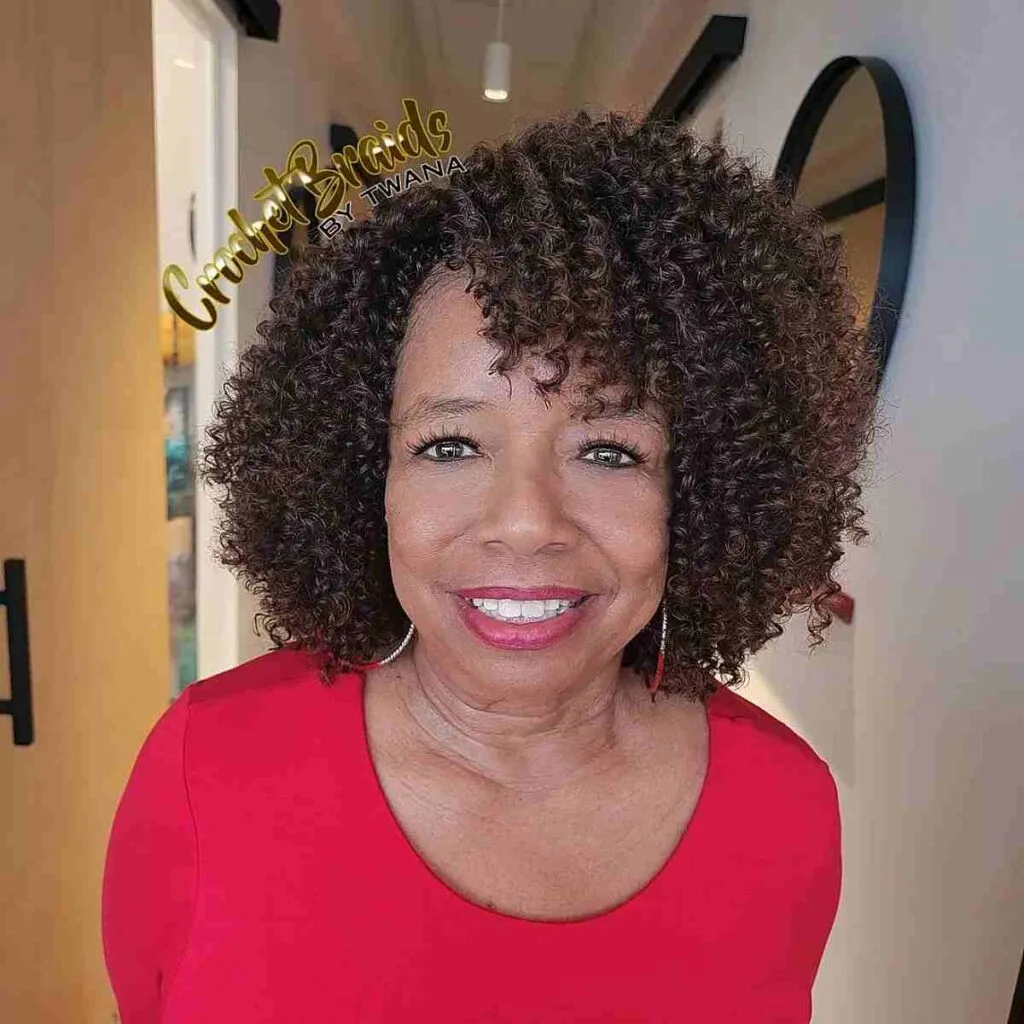 Stylish Multi Curls With a Side Sweep for a Black Woman 40 Plus