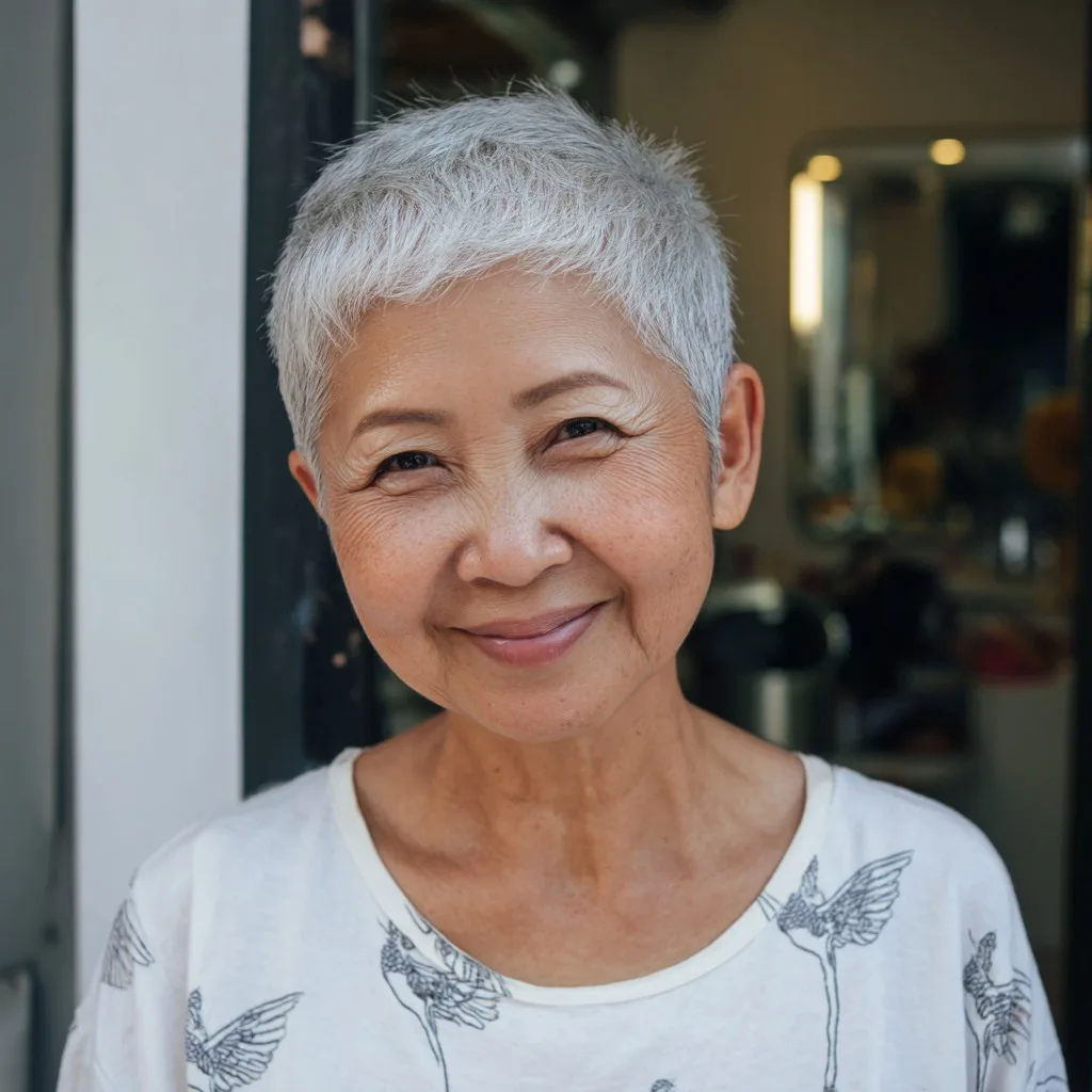 Stylish Short Silver Pixie with Textured Layers