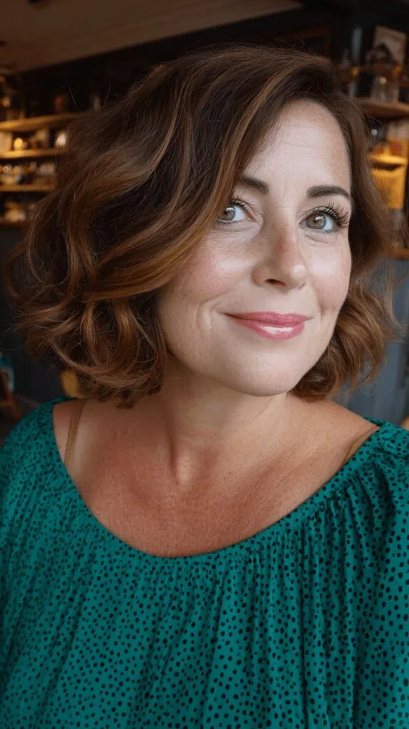 Stylish Shoulder-Length Wavy Cut with Subtle Highlights