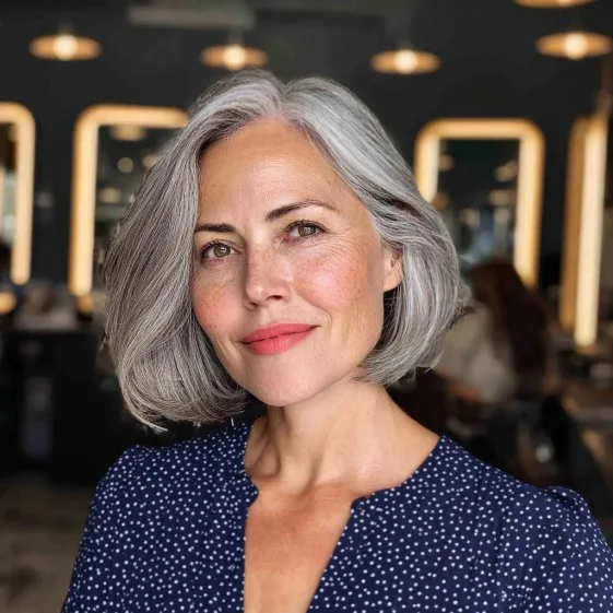 Stylish Silver Blunt Bob with Soft Texture