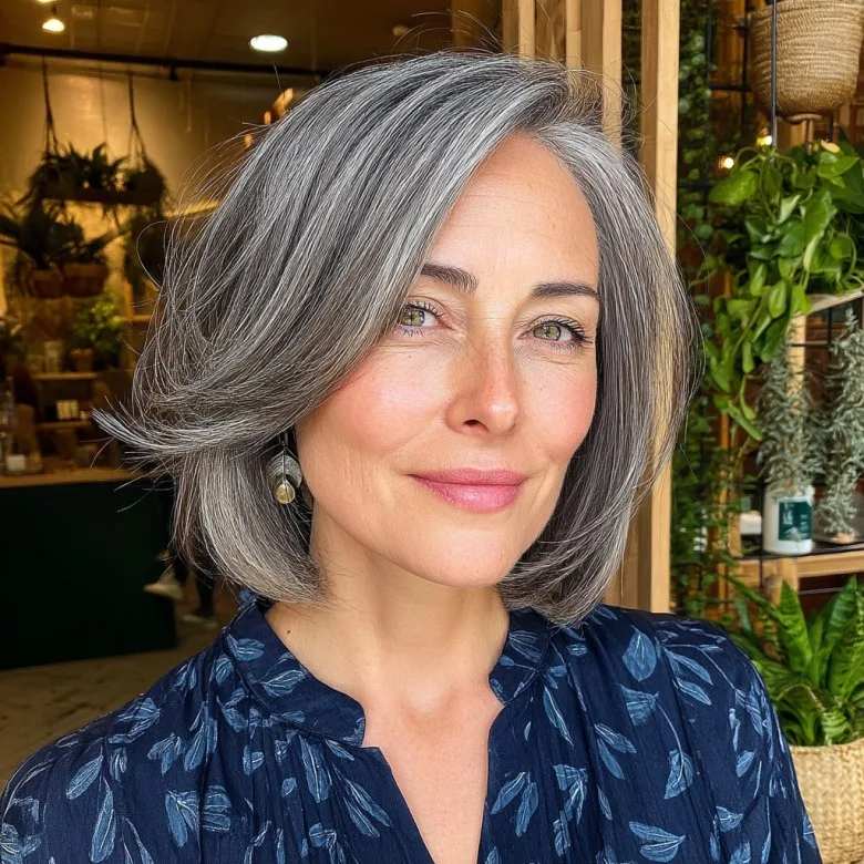 Stylish Silver Bob with Soft Layers