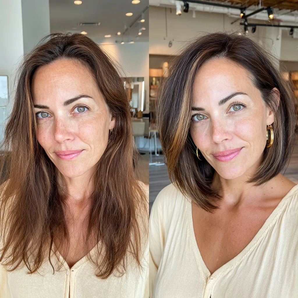 Stylish Sleek Lob with Subtle Caramel Balayage
