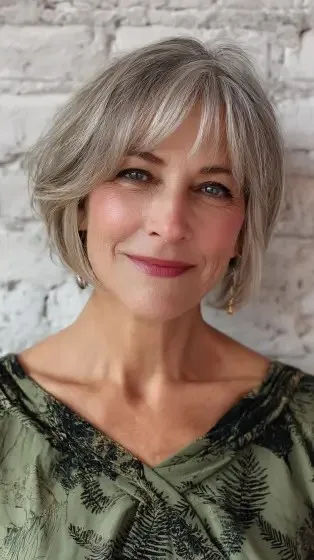 Stylish Textured Gray Bob with Face-Framing Layers