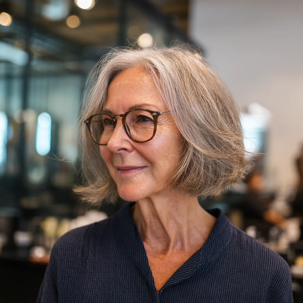 Stylish Textured Grey Bob with Subtle Movement