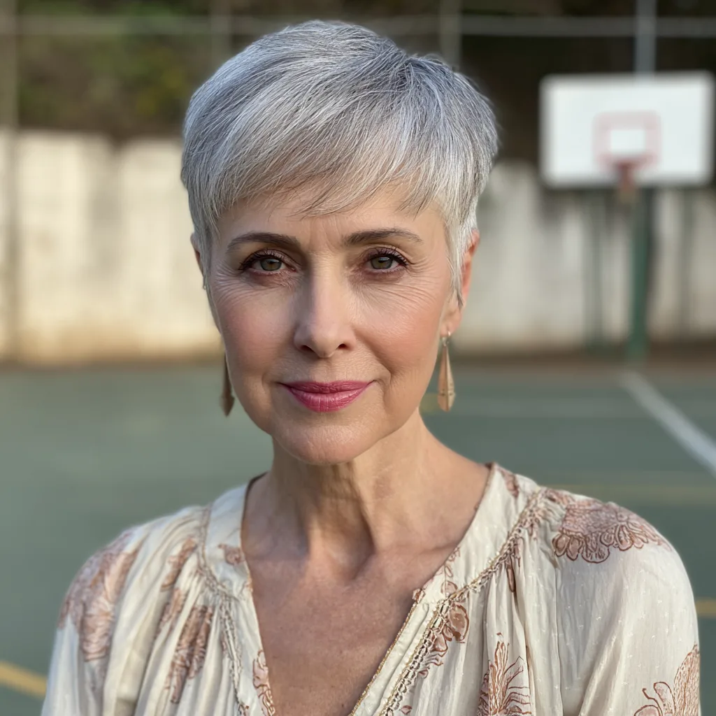 Stylish Textured Grey Pixie Cut with Soft Layers