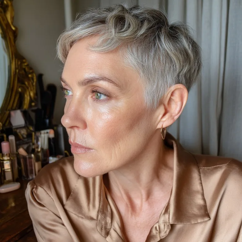 Stylish Textured Short Cut with Soft Silver Highlights