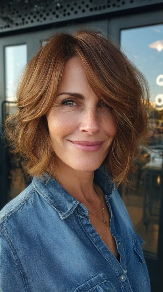 Subtle Amber Waves with Airy Bangs