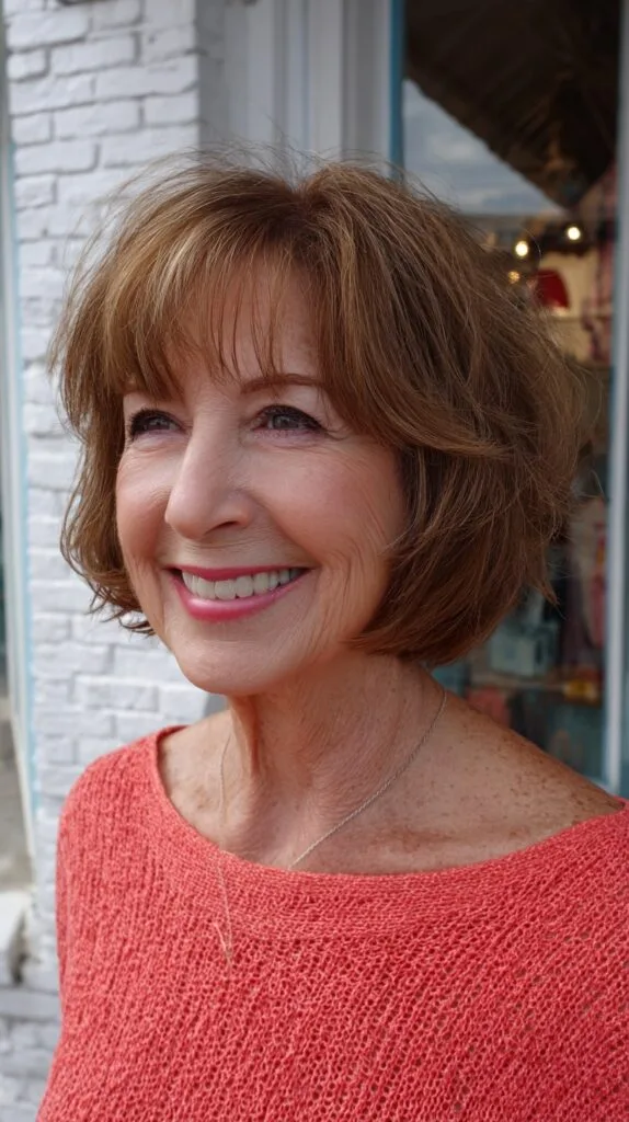 Sun-Kissed Cinnamon Bob with Light Wispy Bangs