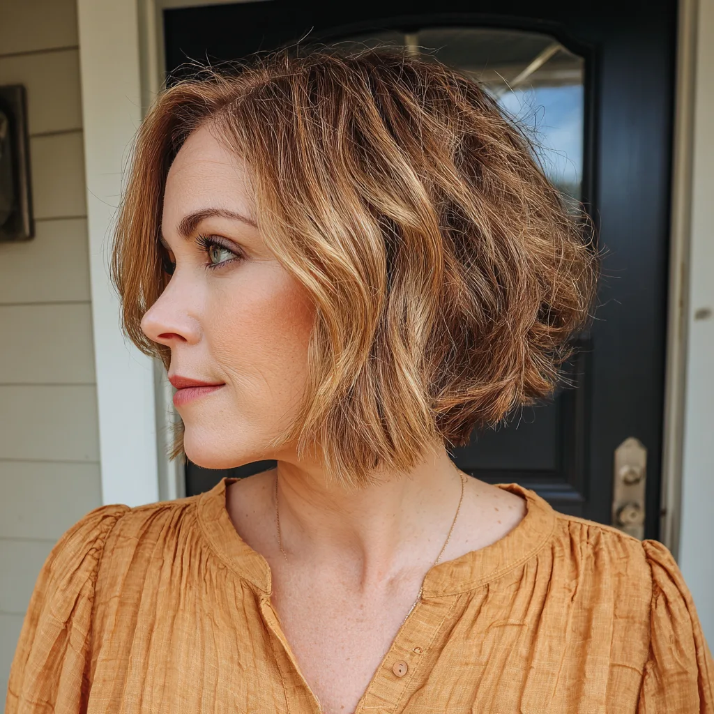 Textured Angular Bob with Warm Golden Highlights