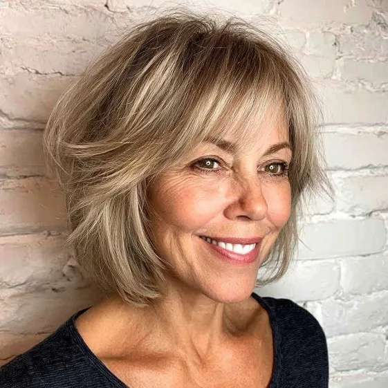 Textured Ash Blonde Bob with Soft Bangs