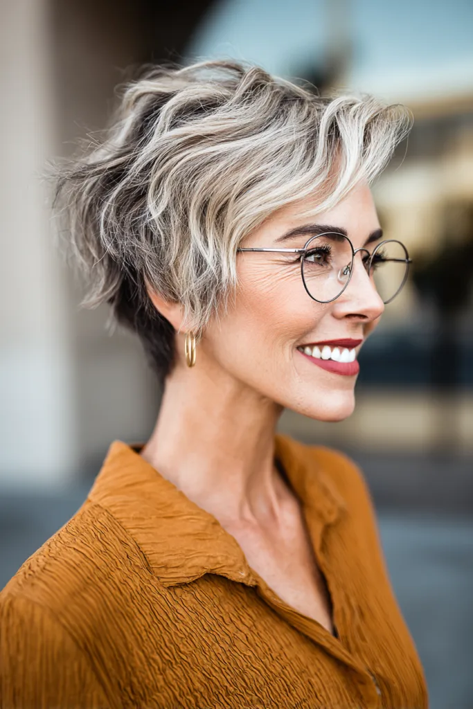 Textured Ash Blonde Pixie Bob with Lively Layers
