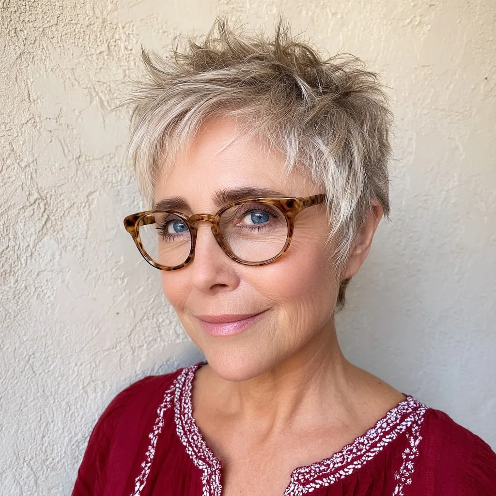 Textured Ash Blonde Spiky Pixie with Defined Layers