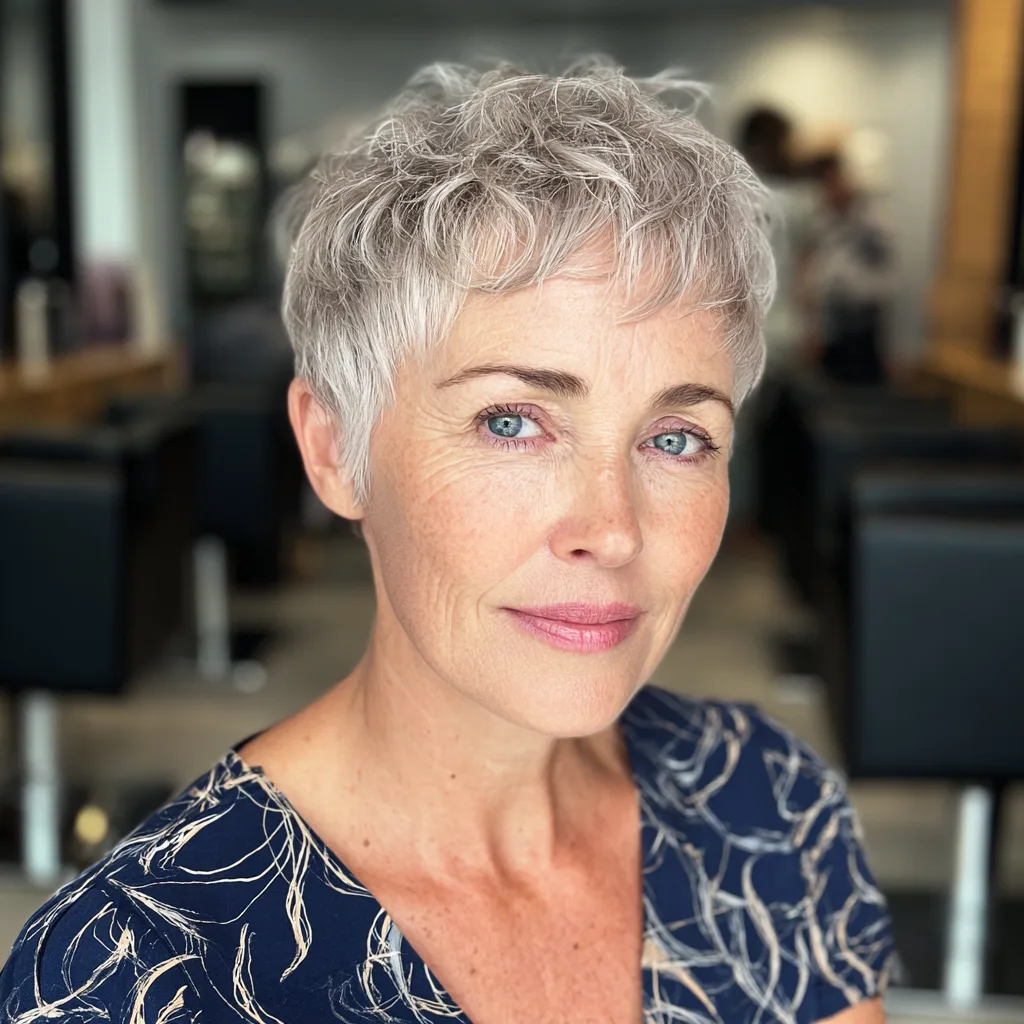 Textured Ashy Pixie Cut with Soft Layers