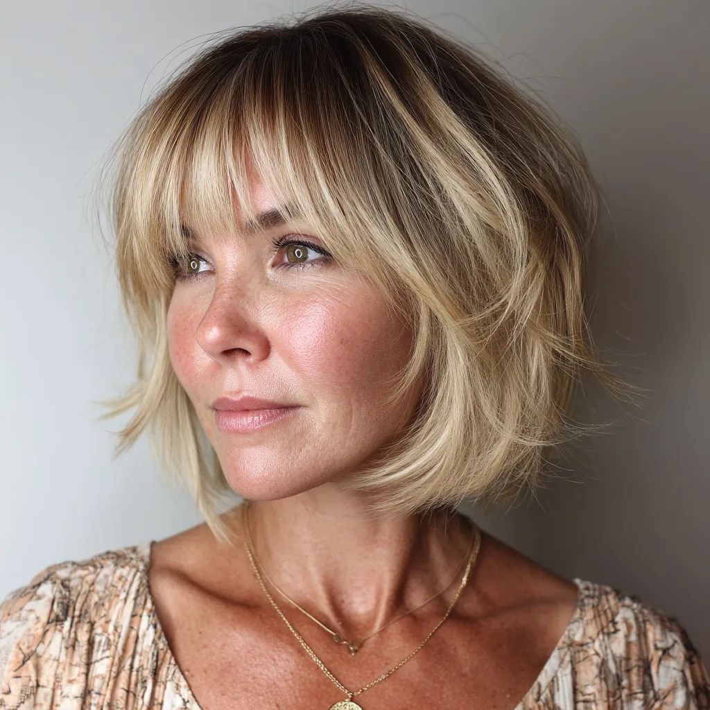 Textured Blonde Bob with Bangs
