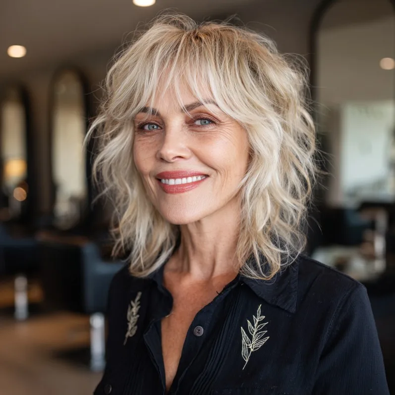Textured Blonde Shag with Soft Bangs