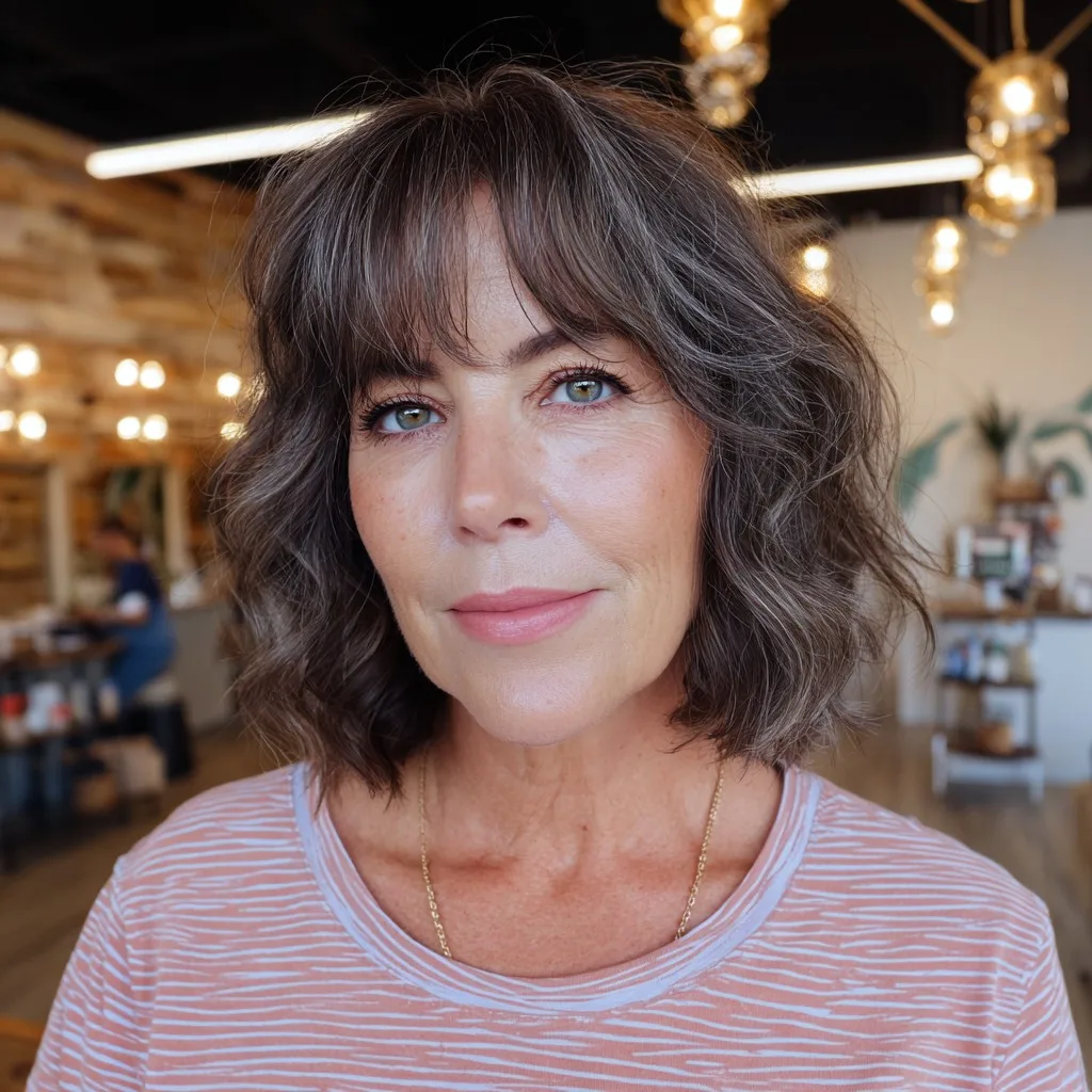 Textured Bob with Soft Waves and Bangs