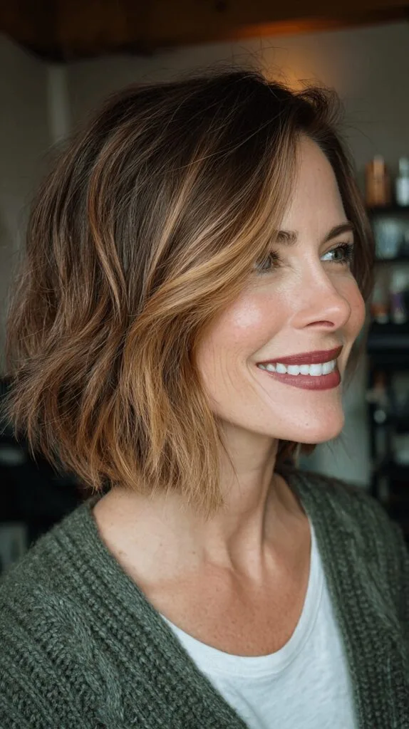 Textured Bob with Warm Blonde Highlights