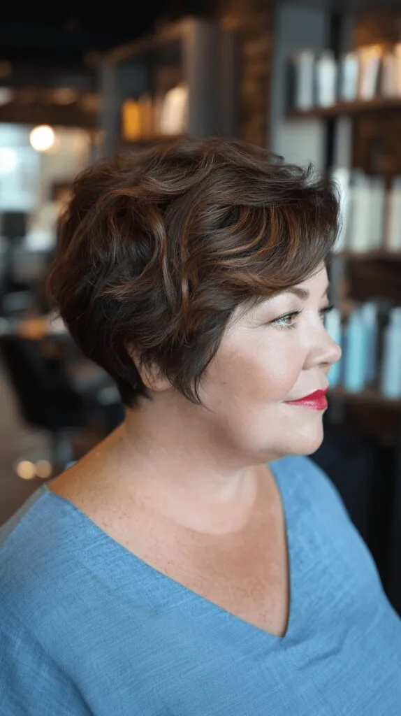 Textured Chocolate Pixie Cut with Soft Waves