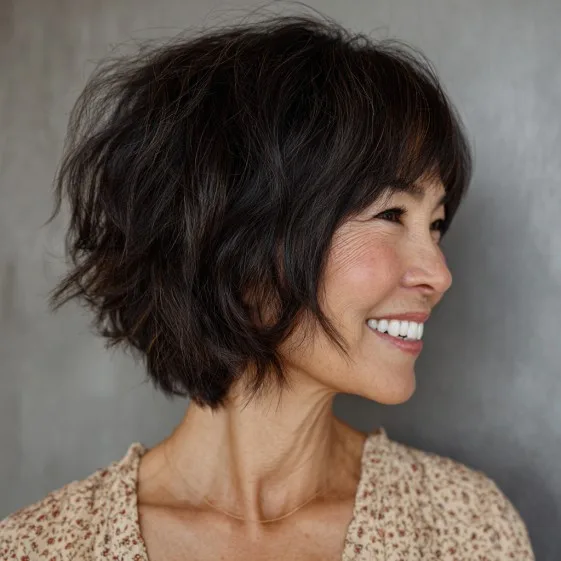 Textured Choppy Bob with Soft Layers and Wispy Bangs