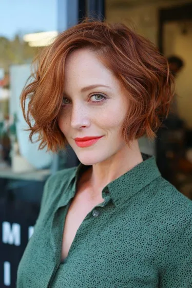 Textured Copper Bob with Soft Waves