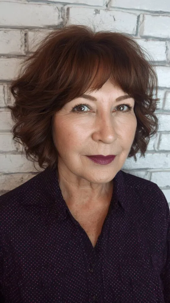 Textured Curly Bob with Soft Bangs