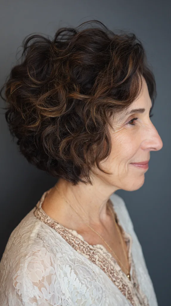 Textured Curly Bob with Warm Highlights