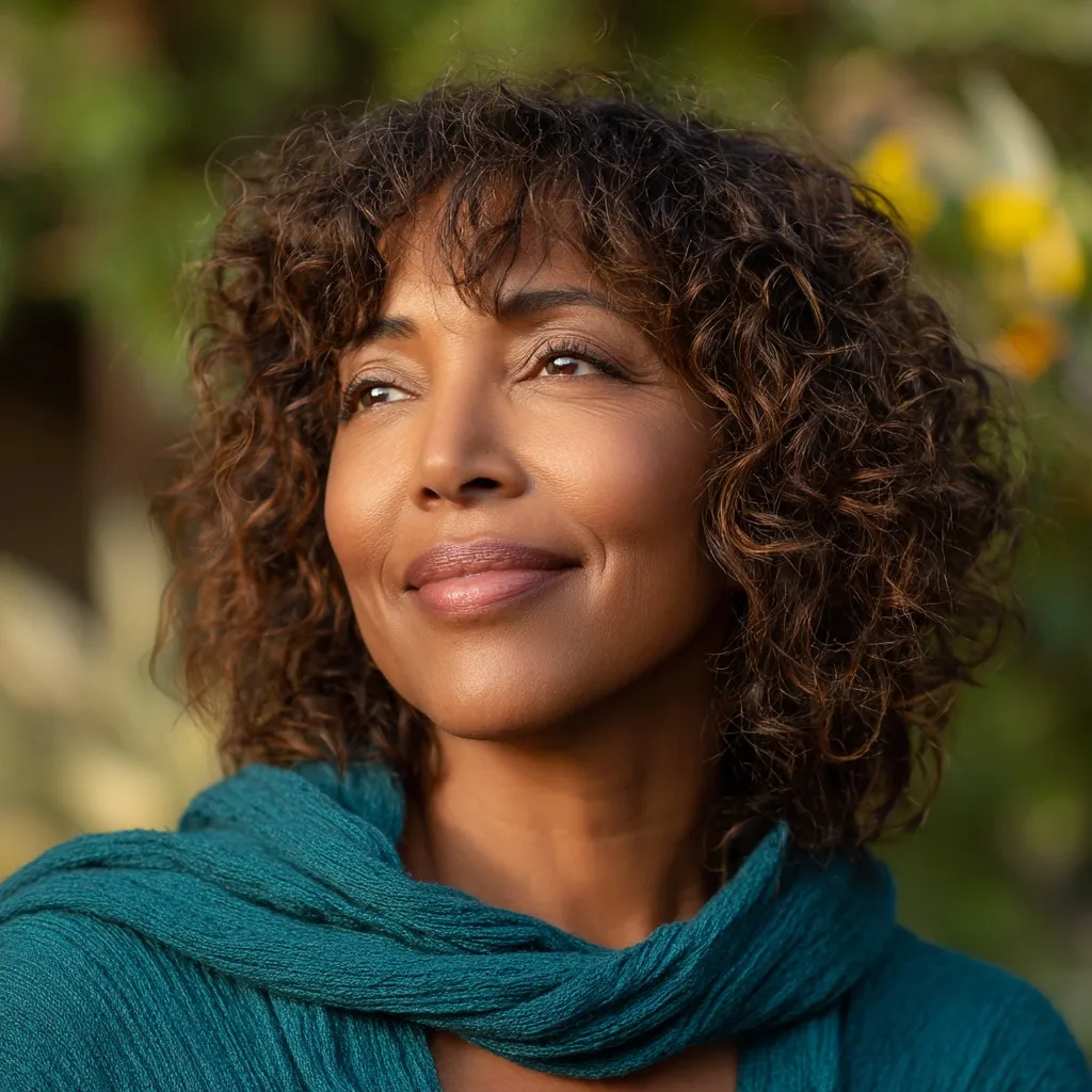 Textured Curly Curtain Bangs for Women Over 40