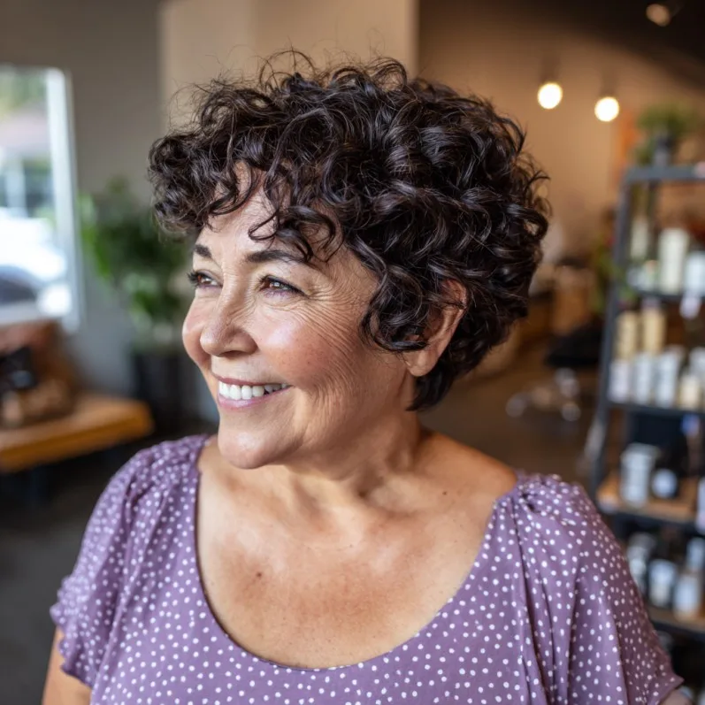 Textured Curly Micro Pixie with Effortless Bounce