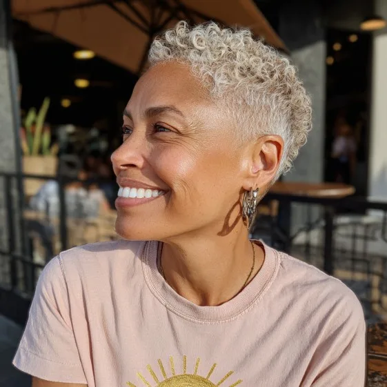 Textured Curly Pixie Cut with Undercut